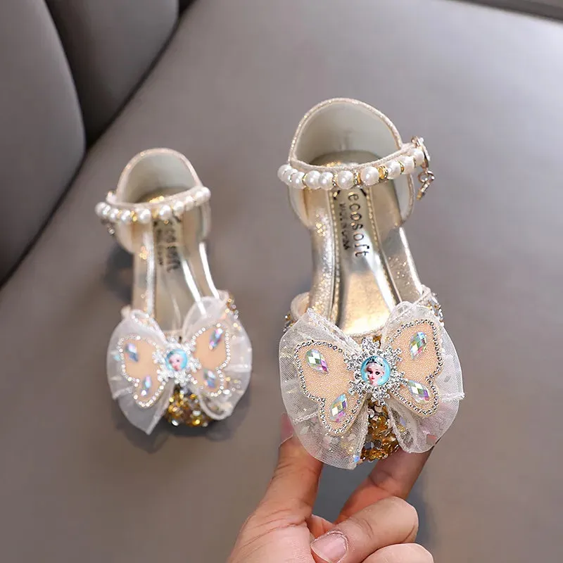Kids Lace Bow Sandals Cute Girls Colorful Rhinestone Sandals Children's Princess Party Sandals - YGSD50615