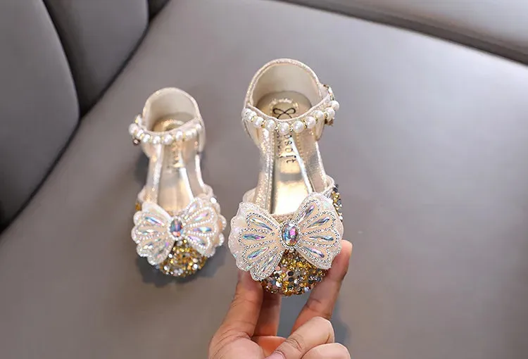 Kids Lace Bow Sandals Cute Girls Colorful Rhinestone Sandals Children's Princess Party Sandals - YGSD50615