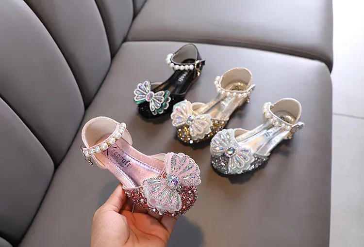 Kids Lace Bow Sandals Cute Girls Colorful Rhinestone Sandals Children's Princess Party Sandals - YGSD50615