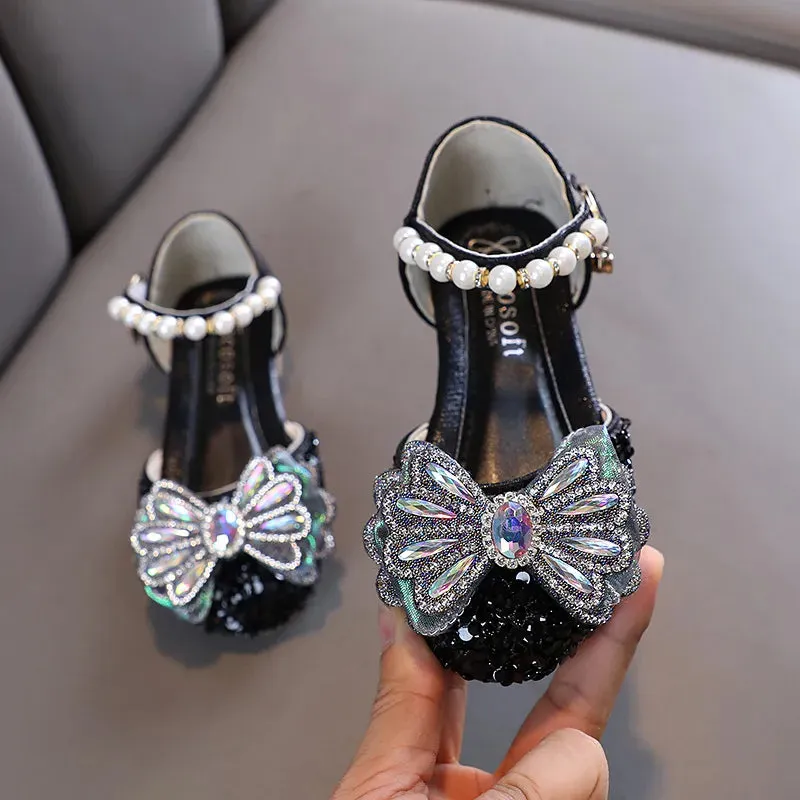 Kids Lace Bow Sandals Cute Girls Colorful Rhinestone Sandals Children's Princess Party Sandals - YGSD50615