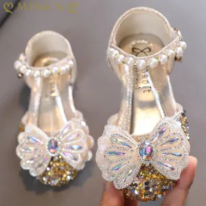 Kids Lace Bow Sandals Cute Girls Colorful Rhinestone Sandals Children's Princess Party Sandals - YGSD50615