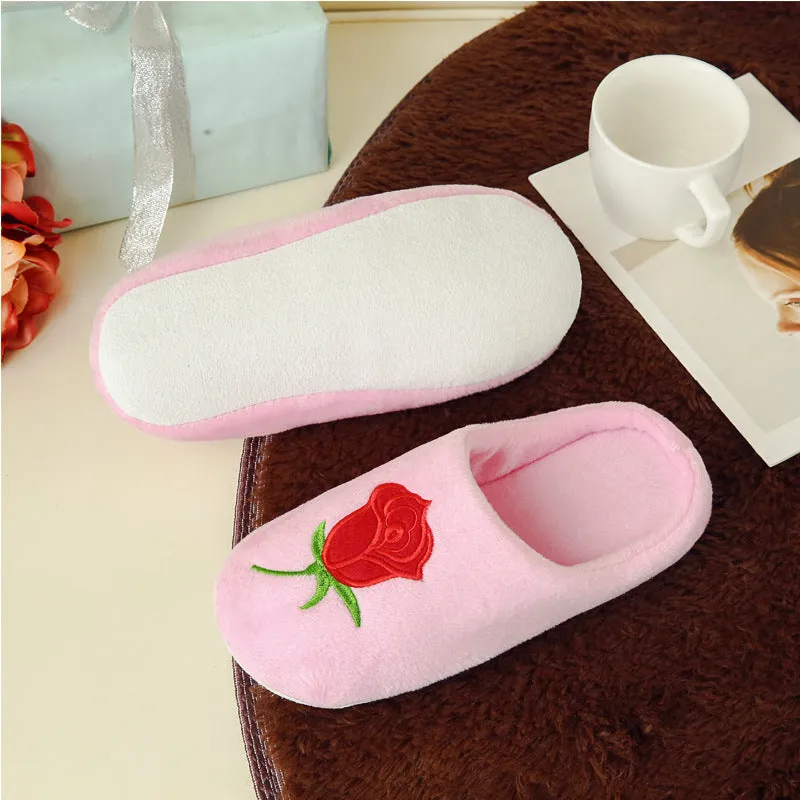 Rose Embroidered Soft Bottom Slippers for Women