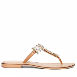Saint Fleur Multi Stone Embellished Tan Leather Flats