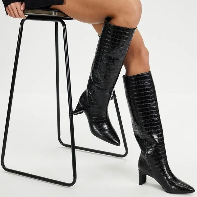 Sinna Knee High Boot Black Croc