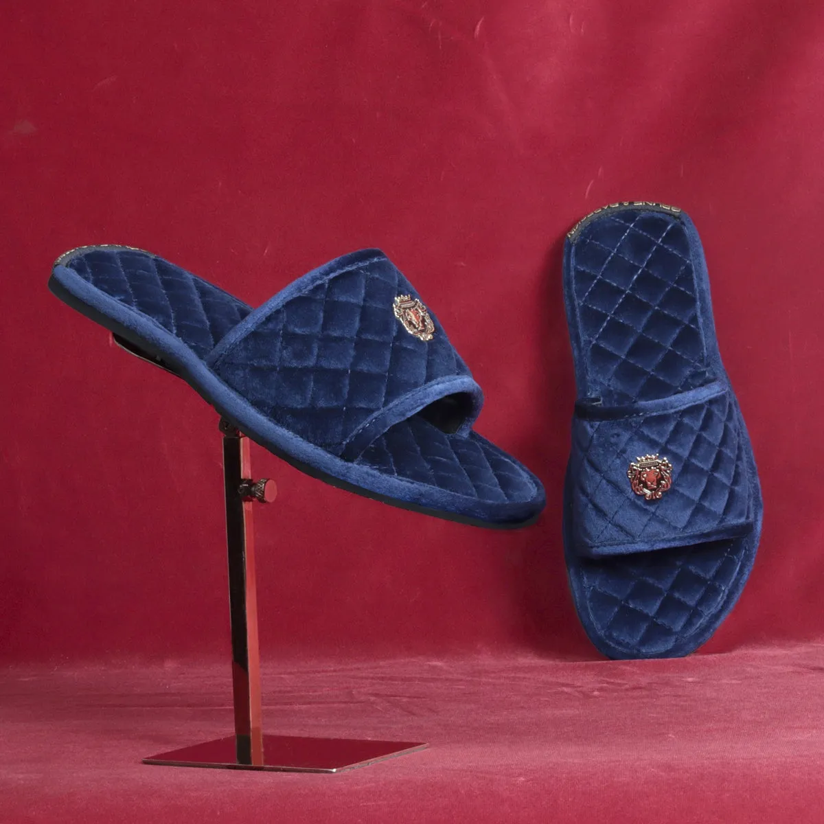 Super Soft Slide-in Slippers in Blue Italian Velvet