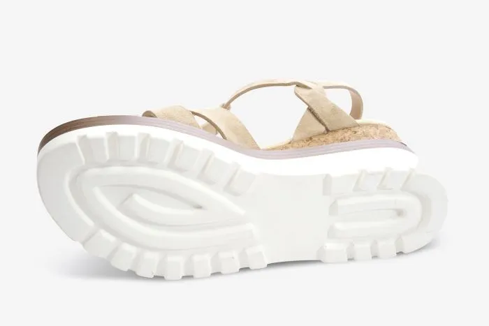 The T-Strap Cork Wedge with Sport Bottom in Nude