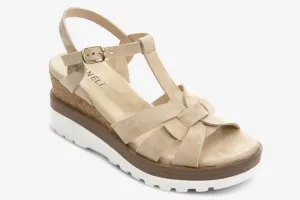 The T-Strap Cork Wedge with Sport Bottom in Nude