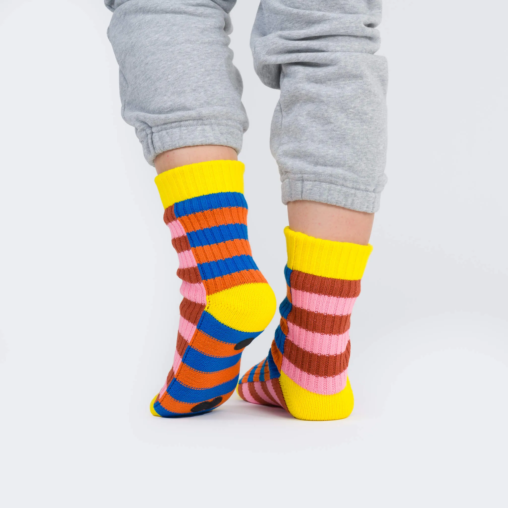 VERLOOP SUPER STRIPE KNIT HOUSE SOCKS COBALT FLAME S/M