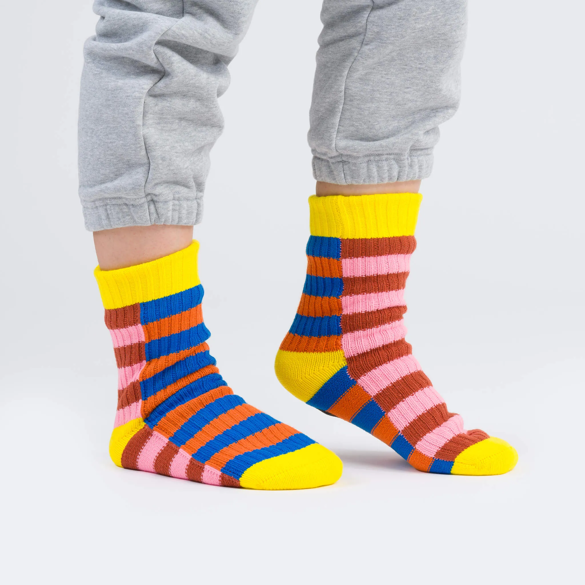 VERLOOP SUPER STRIPE KNIT HOUSE SOCKS COBALT FLAME S/M