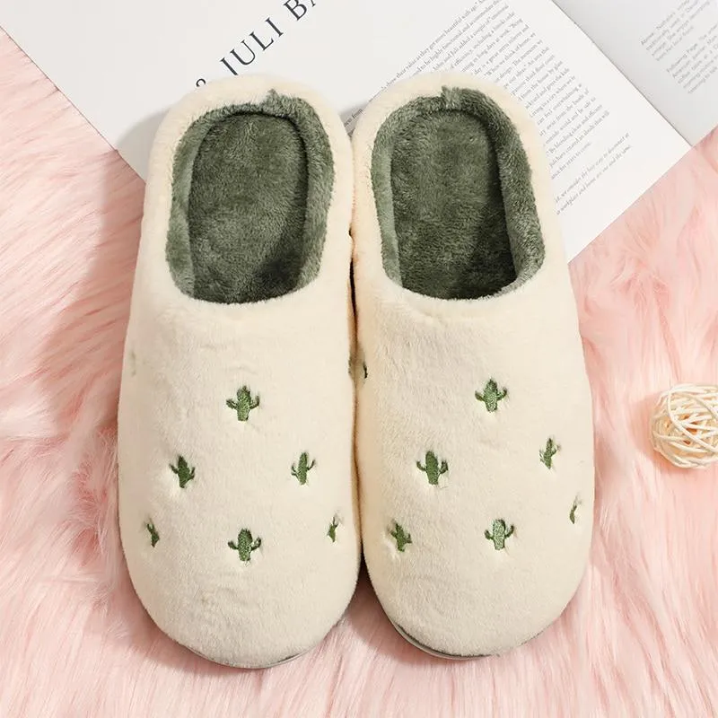 Women Indoor Warm Plush Embroidered Fruit Soft Non-slip Slippers