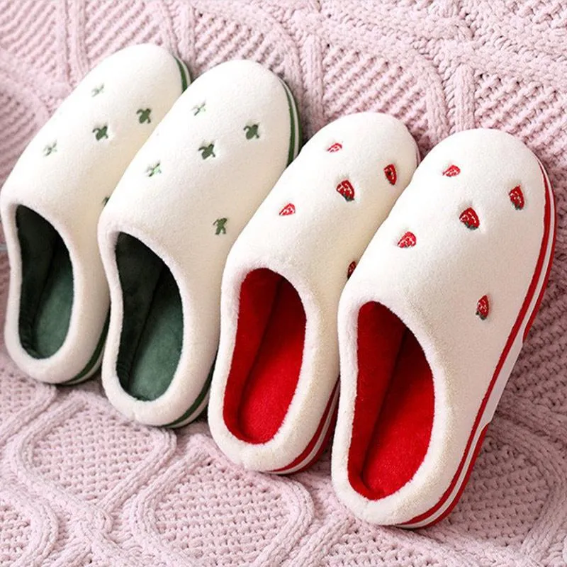 Women Indoor Warm Plush Embroidered Fruit Soft Non-slip Slippers