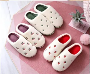 Women Indoor Warm Plush Embroidered Fruit Soft Non-slip Slippers