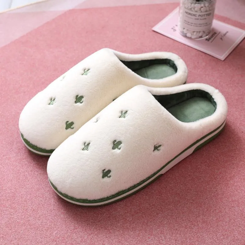 Women Indoor Warm Plush Embroidered Fruit Soft Non-slip Slippers