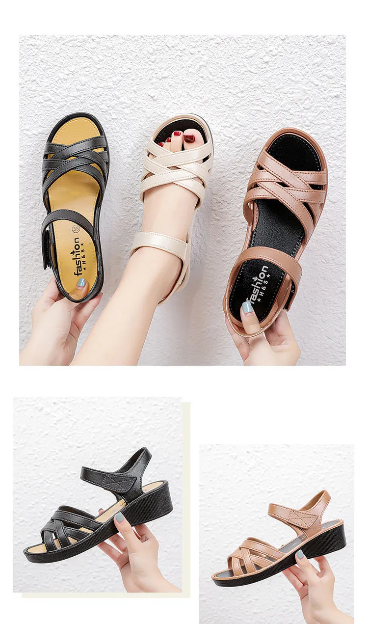 Women Sandals Summer Shoes 4cm Heels Casual Pu Platform Sandals - WSD50206