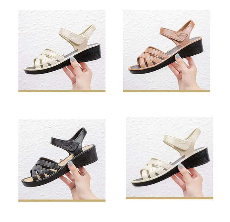 Women Sandals Summer Shoes 4cm Heels Casual Pu Platform Sandals - WSD50206