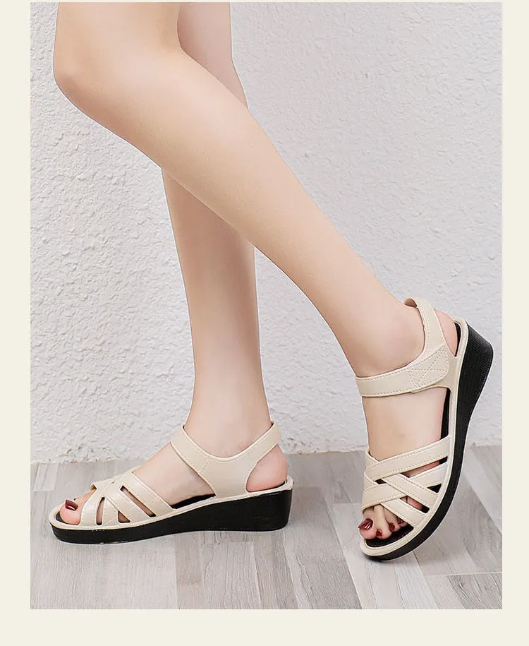 Women Sandals Summer Shoes 4cm Heels Casual Pu Platform Sandals - WSD50206