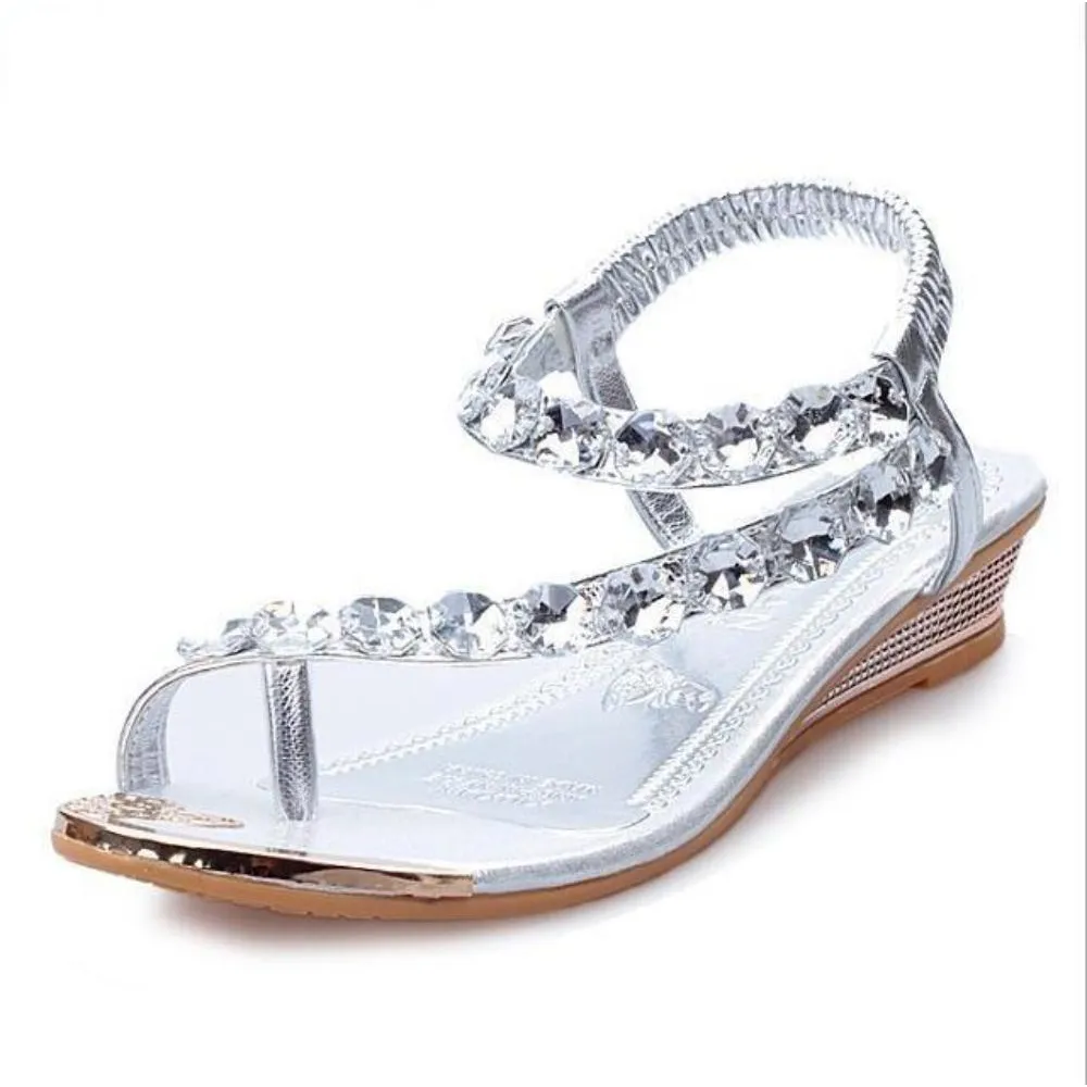 Womens Rhinestone Slip on Khaki Sandals